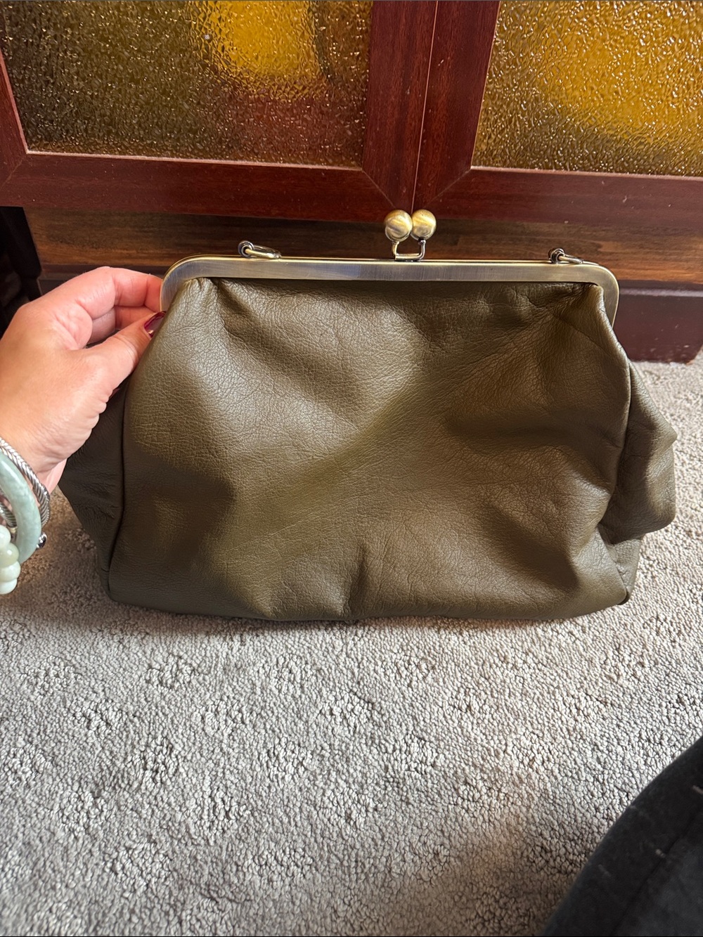 Olive Green Frame Clutch Wristlet - Unbranded